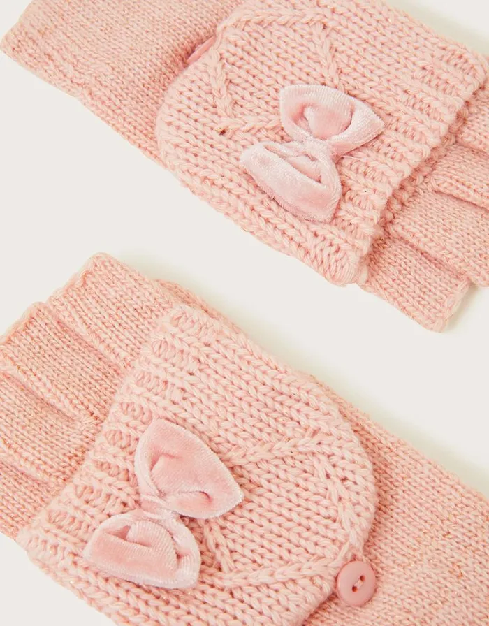 Monsoon Capped Cable Knit Gloves Pink Children Hats and Sunglasses Monsoon Capped Cable Knit Gloves Pink Children Hats and Sunglasses