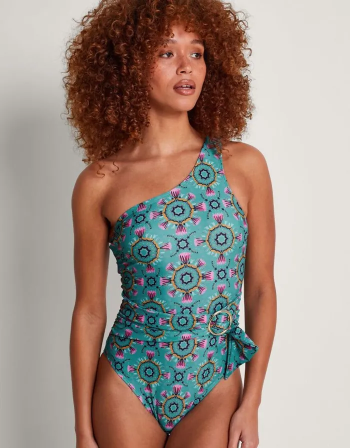 Monsoon Carla Belted Swimsuit Teal Women Beachwear and Swimwear