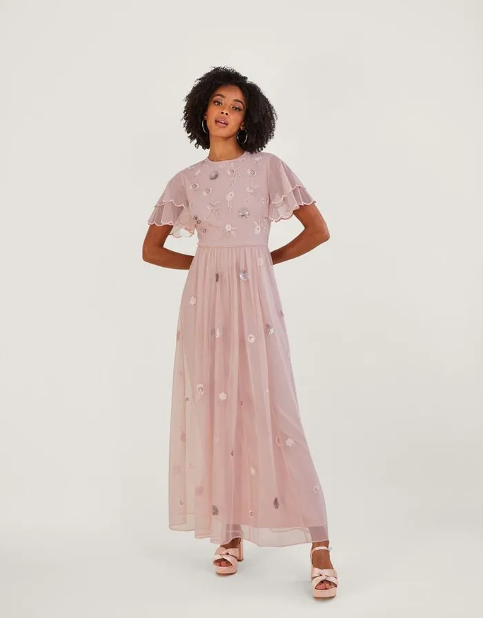 Monsoon Catherine Embellished Shorter Length Dress Pink Women Occasionwear