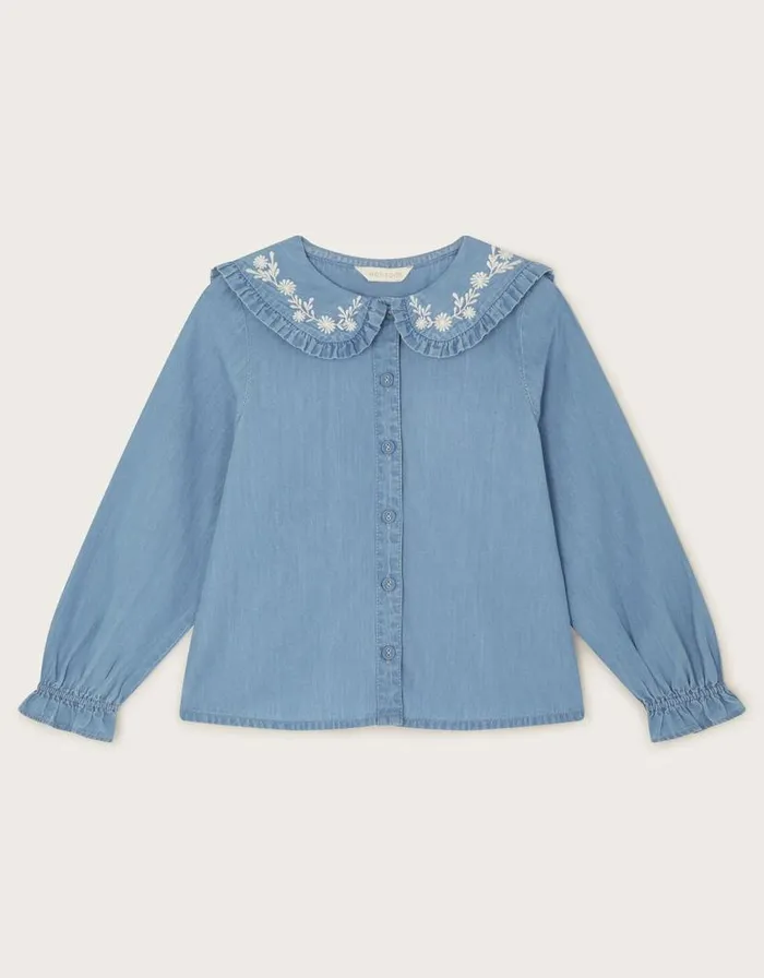 Monsoon Chambray Collared Blouse Blue Children Tops and Tshirts Monsoon Chambray Collared Blouse Blue Children Tops and Tshirts