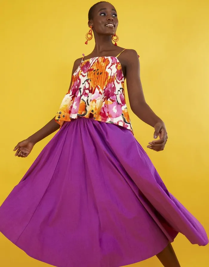 Monsoon Chantal Pleated Print Cami Top Orange Women Tops and Blouses