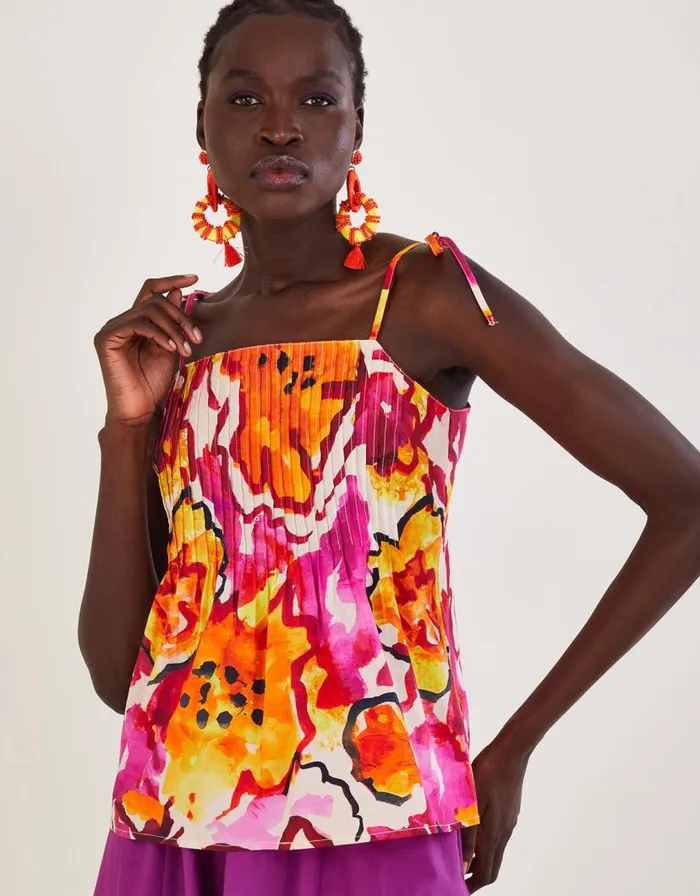 Monsoon Chantal Pleated Print Cami Top Orange Women Tops and Blouses Monsoon Chantal Pleated Print Cami Top Orange Women Tops and Blouses