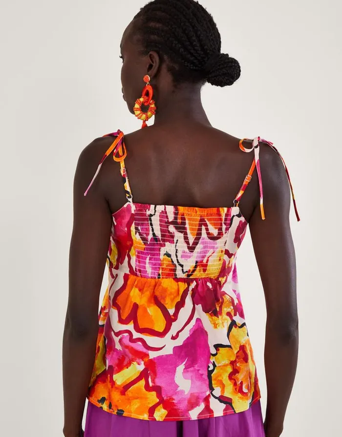 Monsoon Chantal Pleated Print Cami Top Orange Women Tops and Blouses Monsoon Chantal Pleated Print Cami Top Orange Women Tops and Blouses