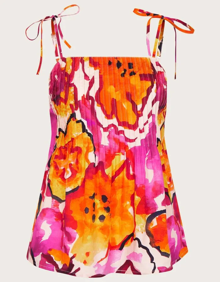 Monsoon Chantal Pleated Print Cami Top Orange Women Tops and Blouses Monsoon Chantal Pleated Print Cami Top Orange Women Tops and Blouses