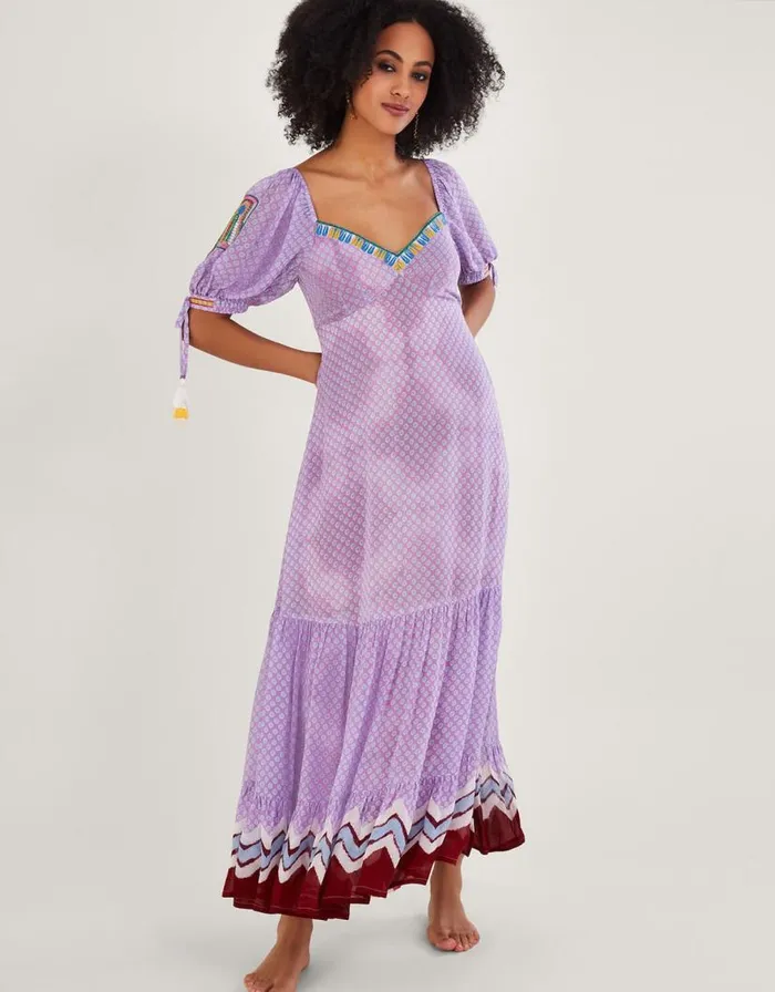 Monsoon Chevron Trim Print Maxi Dress Purple Women Casualwear Monsoon Chevron Trim Print Maxi Dress Purple Women Casualwear