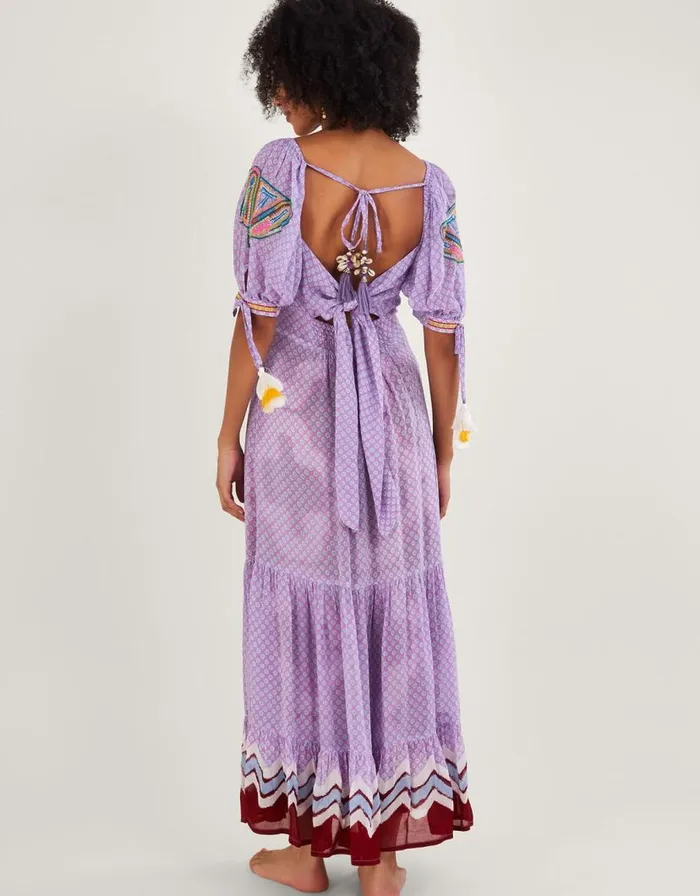 Monsoon Chevron Trim Print Maxi Dress Purple Women Casualwear Monsoon Chevron Trim Print Maxi Dress Purple Women Casualwear