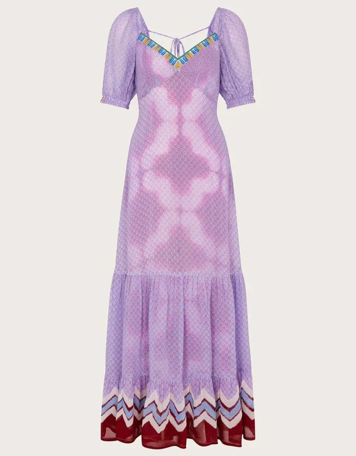 Monsoon Chevron Trim Print Maxi Dress Purple Women Casualwear Monsoon Chevron Trim Print Maxi Dress Purple Women Casualwear