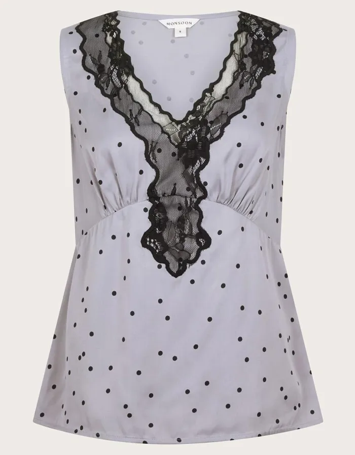 Monsoon Clea Lacy Spot Cami Top Silver Women Tops and Blouses Monsoon Clea Lacy Spot Cami Top Silver Women Tops and Blouses