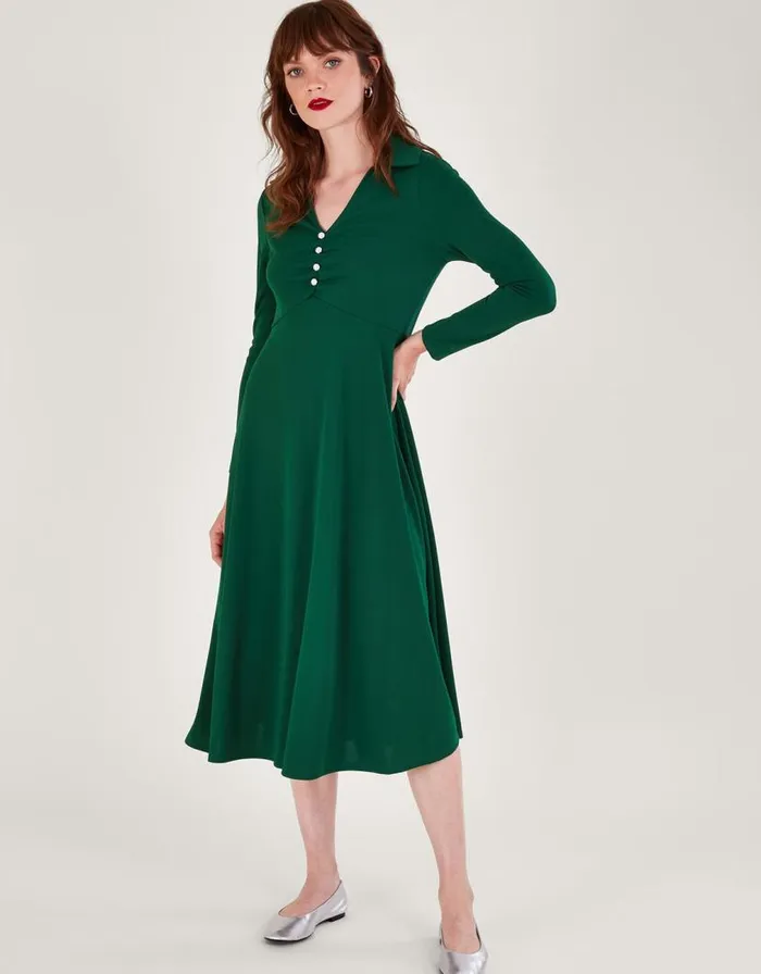 Monsoon Collared Jersey Dress Green Women Midi Dresses