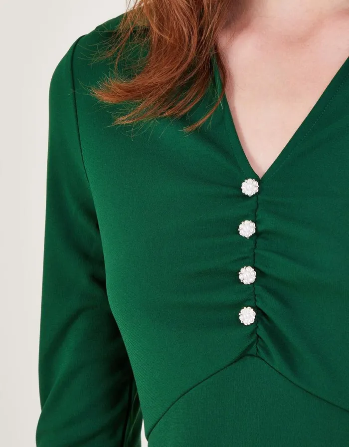 Monsoon Collared Jersey Dress Green Women Midi Dresses Monsoon Collared Jersey Dress Green Women Midi Dresses