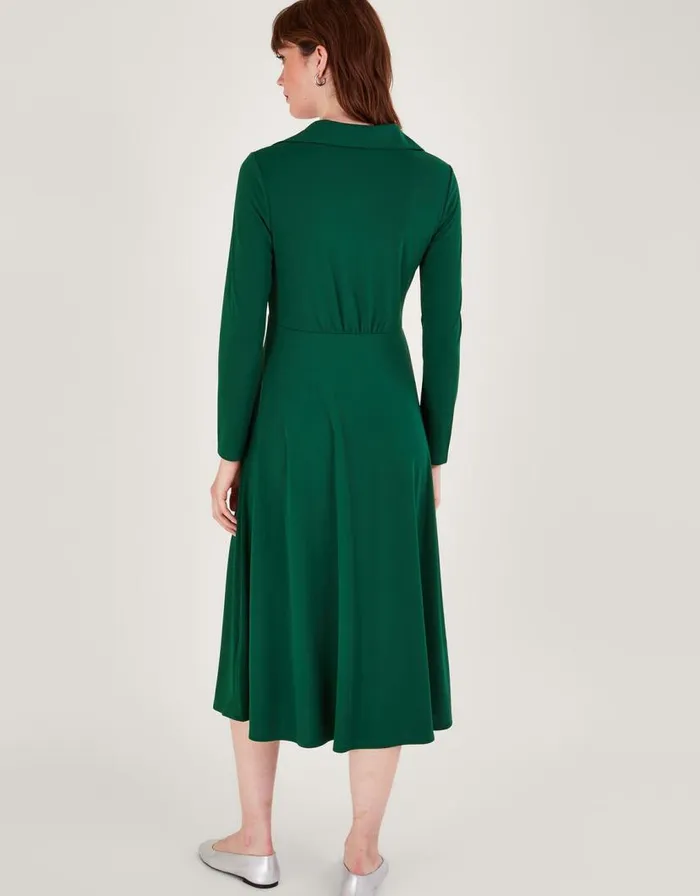 Monsoon Collared Jersey Dress Green Women Midi Dresses Monsoon Collared Jersey Dress Green Women Midi Dresses
