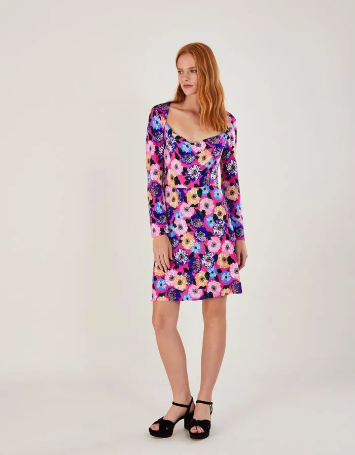 Monsoon Cowl Neck Printed Short Jersey Dress Pink Women Midi Dresses