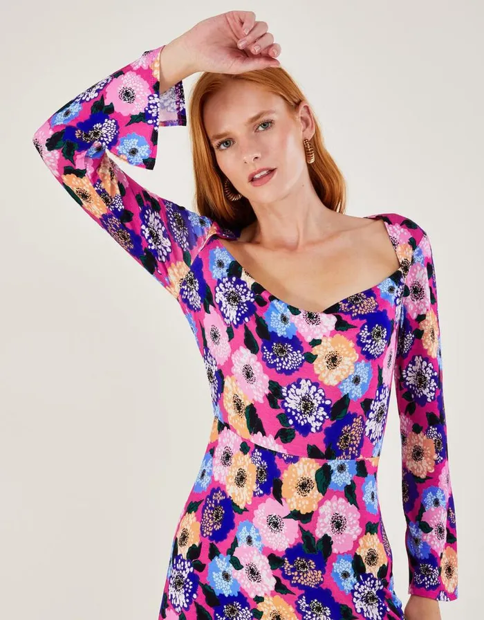 Monsoon Cowl Neck Printed Short Jersey Dress Pink Women Midi Dresses Monsoon Cowl Neck Printed Short Jersey Dress Pink Women Midi Dresses