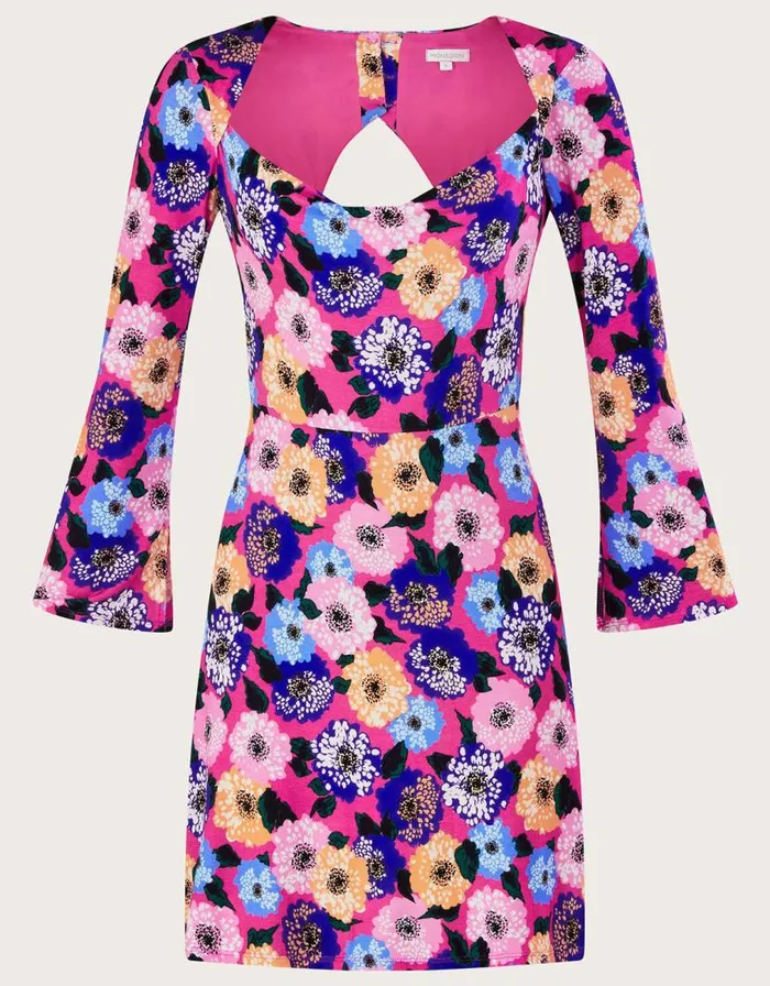 Monsoon Cowl Neck Printed Short Jersey Dress Pink Women Midi Dresses Monsoon Cowl Neck Printed Short Jersey Dress Pink Women Midi Dresses