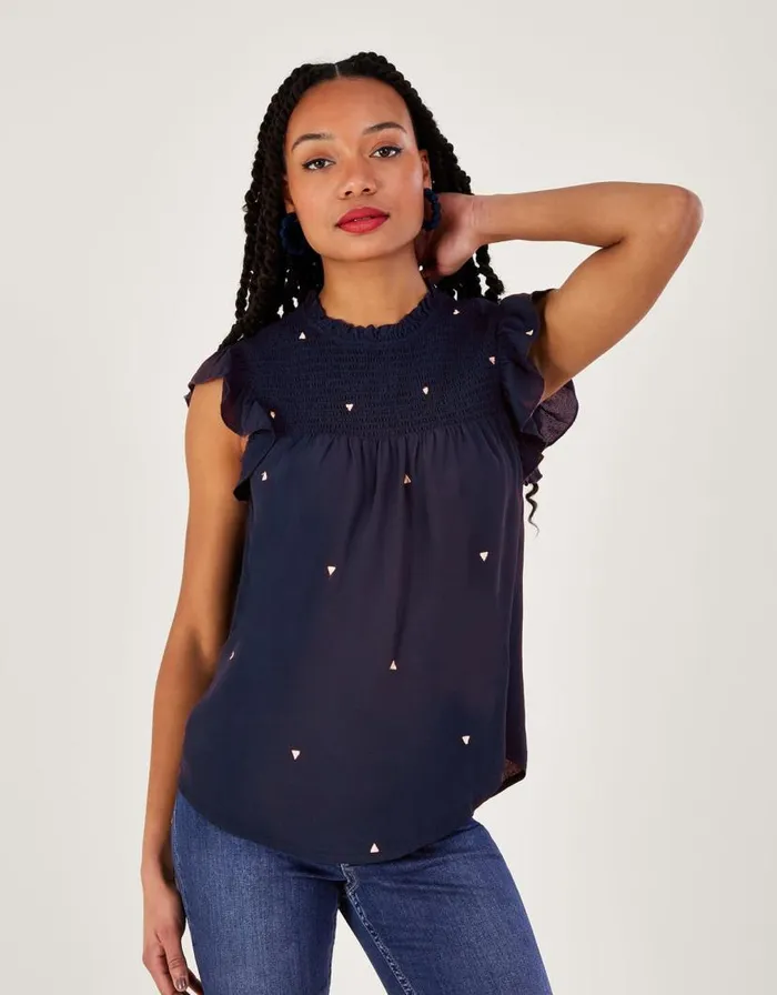 Monsoon Darla Embroidered Top In Sustainable Viscose Blue Women Tops and Blouses Monsoon Darla Embroidered Top In Sustainable Viscose Blue Women Tops and Blouses