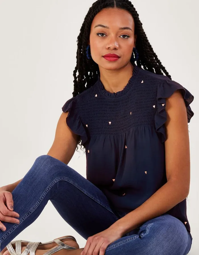 Monsoon Darla Embroidered Top In Sustainable Viscose Blue Women Tops and Blouses Monsoon Darla Embroidered Top In Sustainable Viscose Blue Women Tops and Blouses