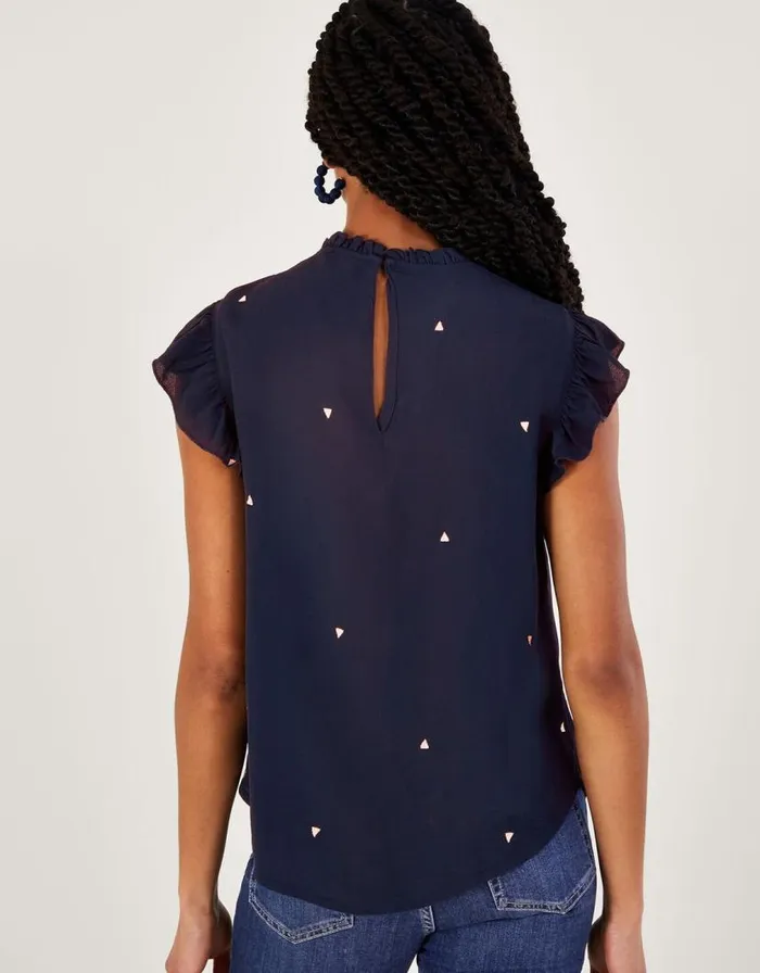 Monsoon Darla Embroidered Top In Sustainable Viscose Blue Women Tops and Blouses Monsoon Darla Embroidered Top In Sustainable Viscose Blue Women Tops and Blouses