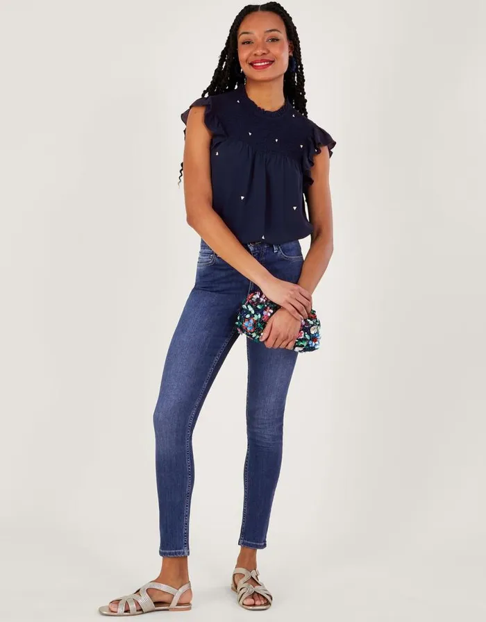 Monsoon Darla Embroidered Top In Sustainable Viscose Blue Women Tops and Blouses Monsoon Darla Embroidered Top In Sustainable Viscose Blue Women Tops and Blouses