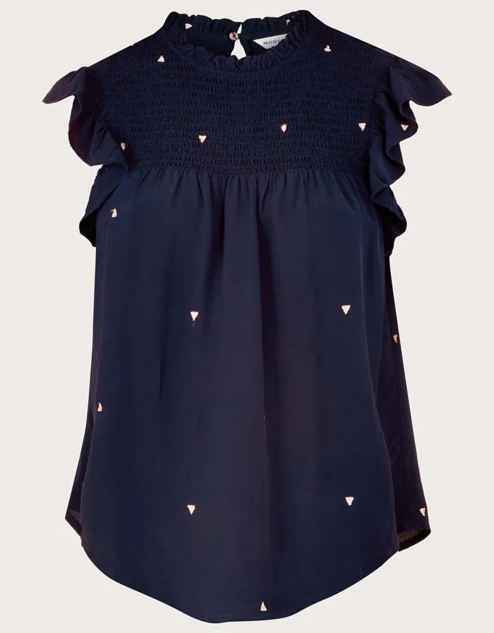 Monsoon Darla Embroidered Top In Sustainable Viscose Blue Women Tops and Blouses Monsoon Darla Embroidered Top In Sustainable Viscose Blue Women Tops and Blouses