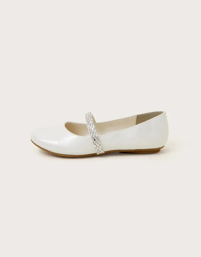 Monsoon Dazzle Patent Ballerina Flats Ivory Children Partywear Monsoon Dazzle Patent Ballerina Flats Ivory Children Partywear