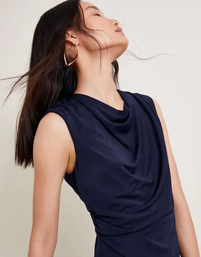 Monsoon Debra Drape Jersey Dress Blue Women Occasion Dresses Monsoon Debra Drape Jersey Dress Blue Women Occasion Dresses