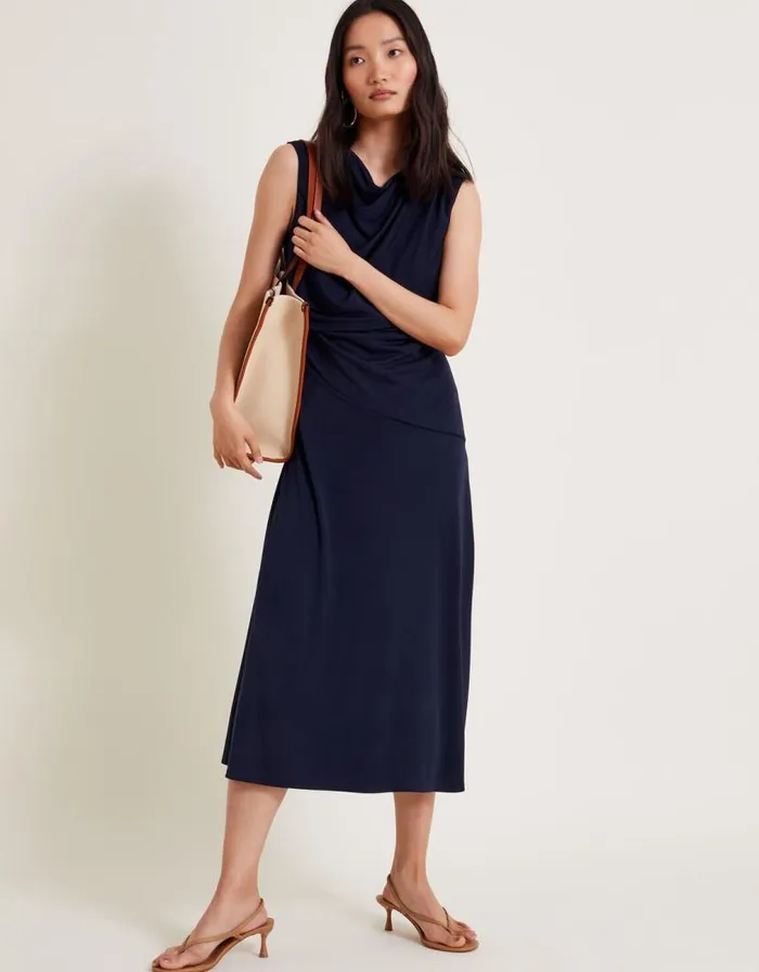 Monsoon Debra Drape Jersey Dress Blue Women Occasion Dresses Monsoon Debra Drape Jersey Dress Blue Women Occasion Dresses