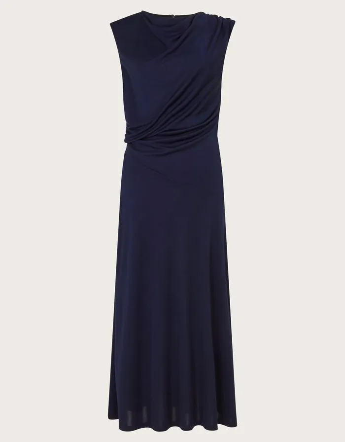 Monsoon Debra Drape Jersey Dress Blue Women Occasion Dresses Monsoon Debra Drape Jersey Dress Blue Women Occasion Dresses