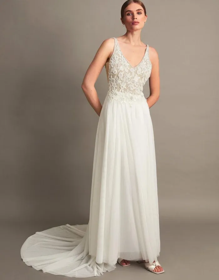 Monsoon Delilah Embellished Bridal Dress Silver Women Embroidered Dresses Monsoon Delilah Embellished Bridal Dress Silver Women Embroidered Dresses