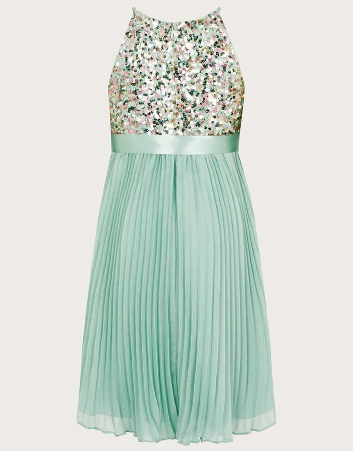 Monsoon Disco Sequin Truth Pleated Dress Green Children Partywear Monsoon Disco Sequin Truth Pleated Dress Green Children Partywear