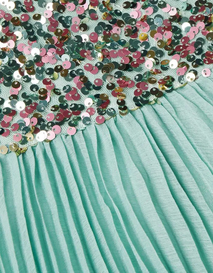 Monsoon Disco Sequin Truth Pleated Dress Green Children Partywear Monsoon Disco Sequin Truth Pleated Dress Green Children Partywear