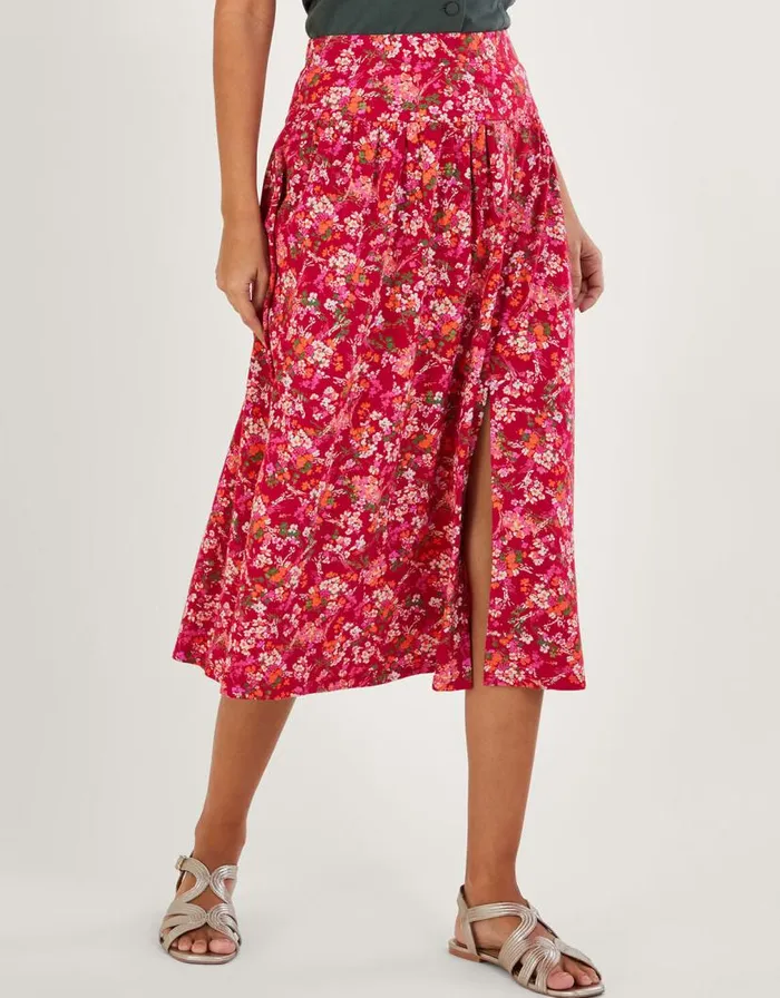 Monsoon Ditsy Floral Print Skirt In Linen Blend Red Women Skirts Monsoon Ditsy Floral Print Skirt In Linen Blend Red Women Skirts