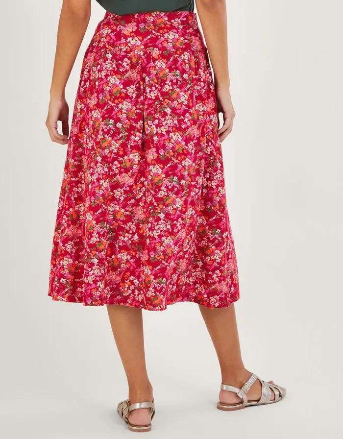 Monsoon Ditsy Floral Print Skirt In Linen Blend Red Women Skirts Monsoon Ditsy Floral Print Skirt In Linen Blend Red Women Skirts