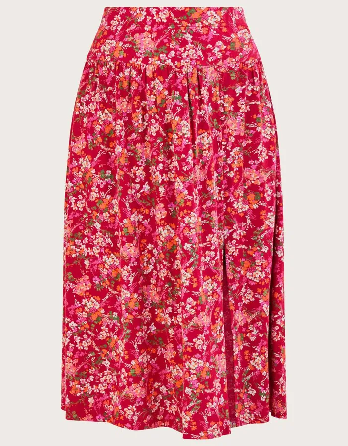 Monsoon Ditsy Floral Print Skirt In Linen Blend Red Women Skirts Monsoon Ditsy Floral Print Skirt In Linen Blend Red Women Skirts