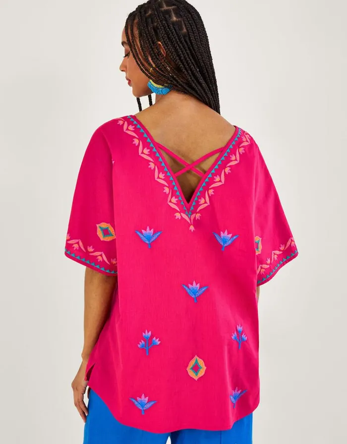 Monsoon Drop Sleeve Embroidered Top Pink Women Tops and Blouses Monsoon Drop Sleeve Embroidered Top Pink Women Tops and Blouses