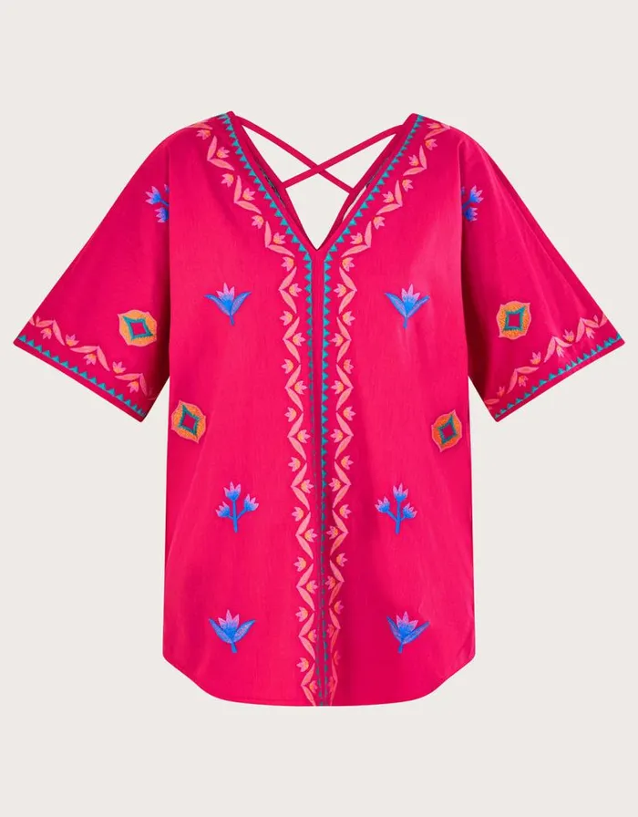 Monsoon Drop Sleeve Embroidered Top Pink Women Tops and Blouses Monsoon Drop Sleeve Embroidered Top Pink Women Tops and Blouses