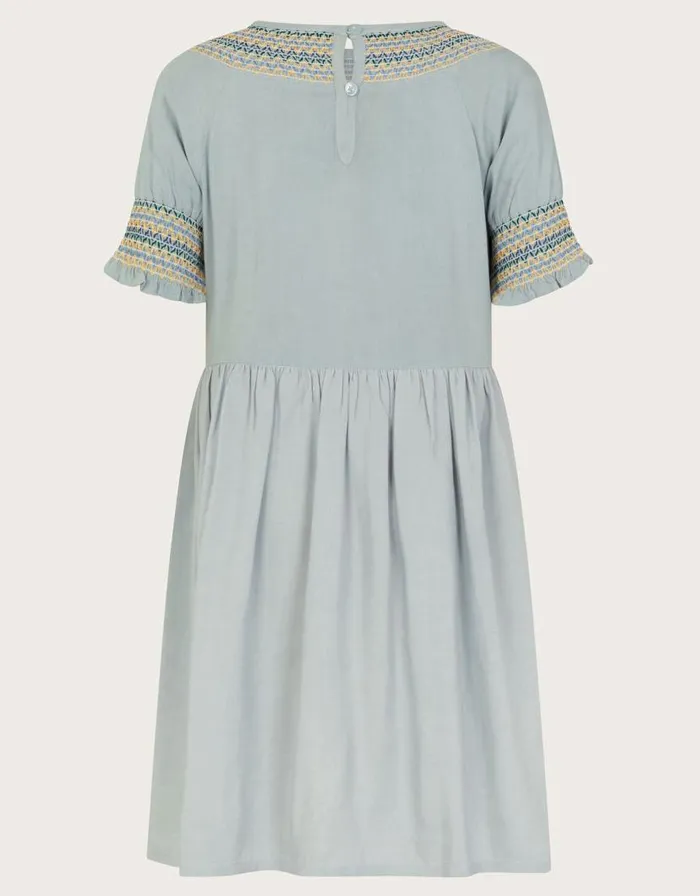 Monsoon Embroidered Shirred Dress Blue Children Dresses Monsoon Embroidered Shirred Dress Blue Children Dresses