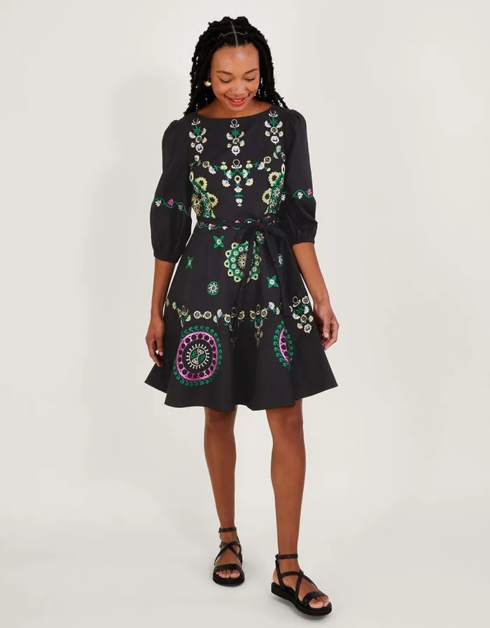 Monsoon Embroidered Tiered Dress Black Women Day Dresses