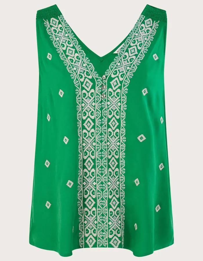 Monsoon Embroidered Wide Strap Vest Top Green Women Tops and Blouses Monsoon Embroidered Wide Strap Vest Top Green Women Tops and Blouses