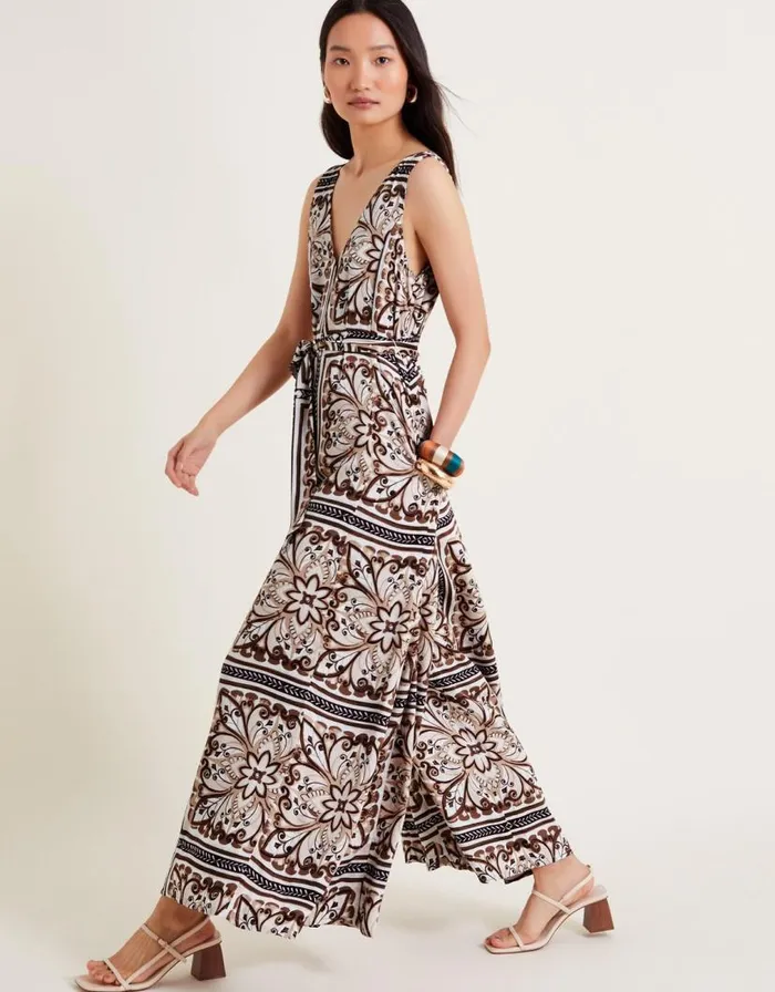 Monsoon Emilia Wide Leg Jumpsuit Brown Women Jumpsuits