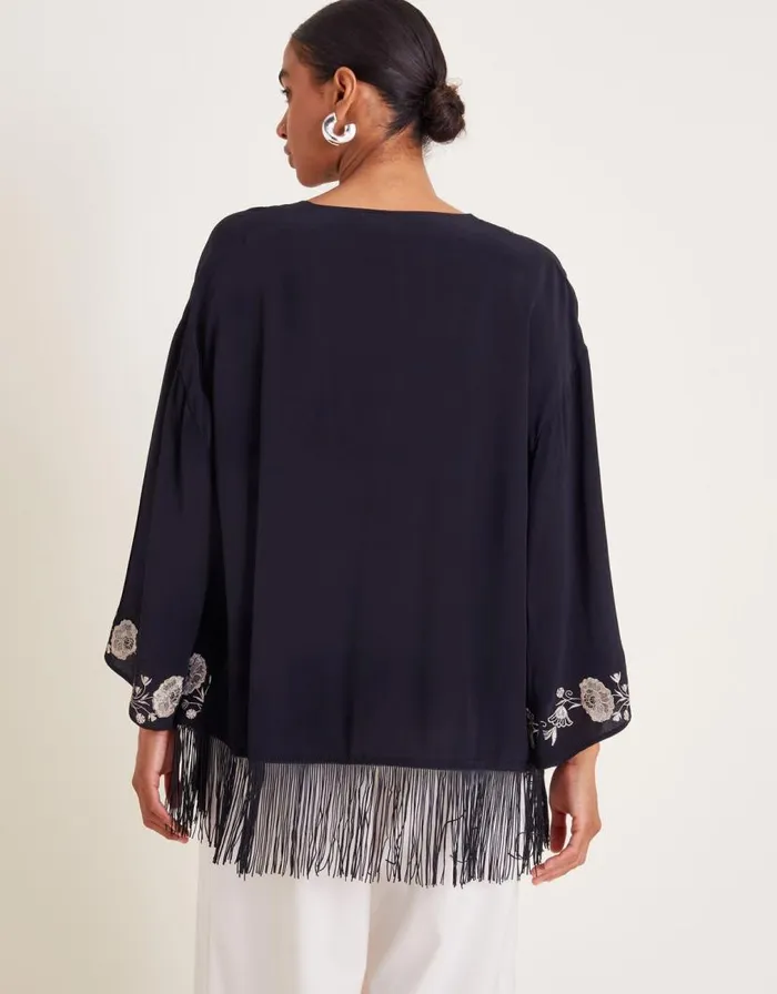 Monsoon Erin Embroidered Fringe Jacket Black Women Jackets Monsoon Erin Embroidered Fringe Jacket Black Women Jackets