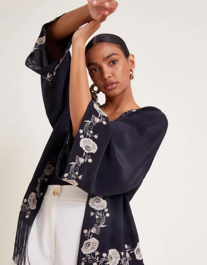 Monsoon Erin Embroidered Fringe Jacket Black Women Jackets Monsoon Erin Embroidered Fringe Jacket Black Women Jackets