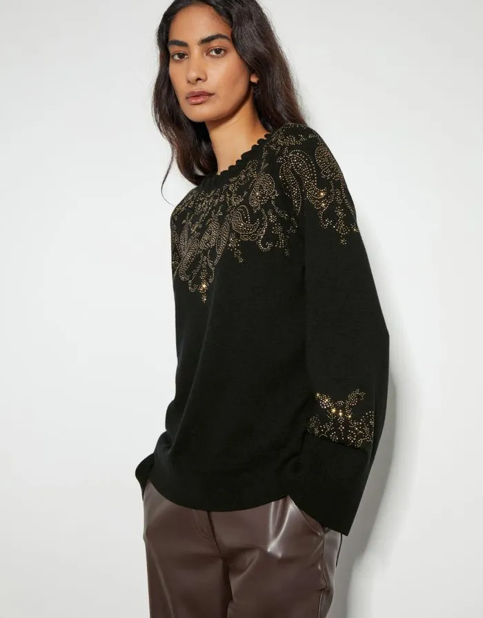 Monsoon Fay Embellished Fair Isle Jumper Black Women Knitwear