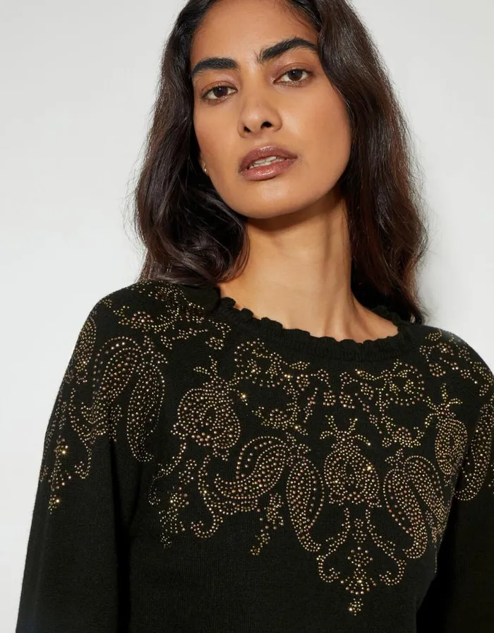 Monsoon Fay Embellished Fair Isle Jumper Black Women Knitwear Monsoon Fay Embellished Fair Isle Jumper Black Women Knitwear