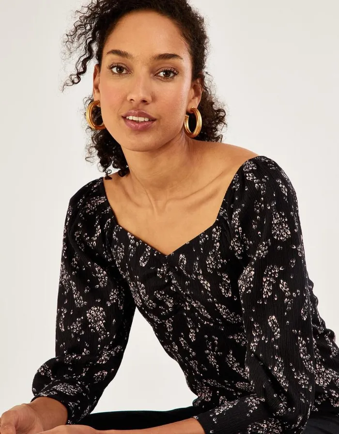 Monsoon Feather Print Top Black Women Tops and Blouses