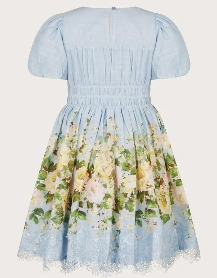 Monsoon Floral Border Lace Dress Blue Children Dresses Monsoon Floral Border Lace Dress Blue Children Dresses