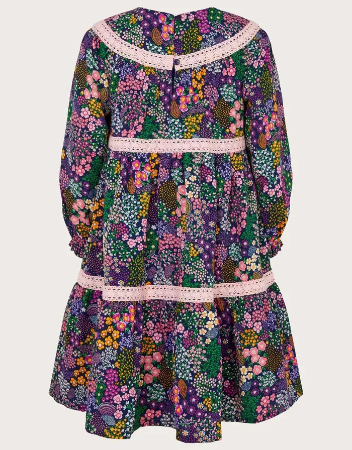 Monsoon Floral Trim Detail Dress Blue Children Dresses Monsoon Floral Trim Detail Dress Blue Children Dresses