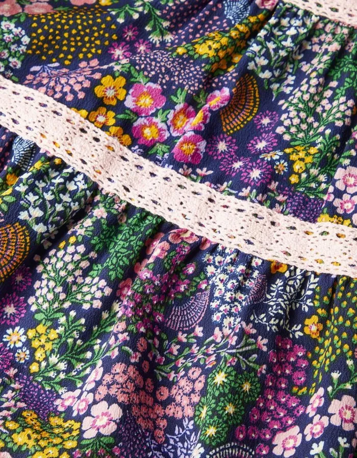 Monsoon Floral Trim Detail Dress Blue Children Dresses Monsoon Floral Trim Detail Dress Blue Children Dresses