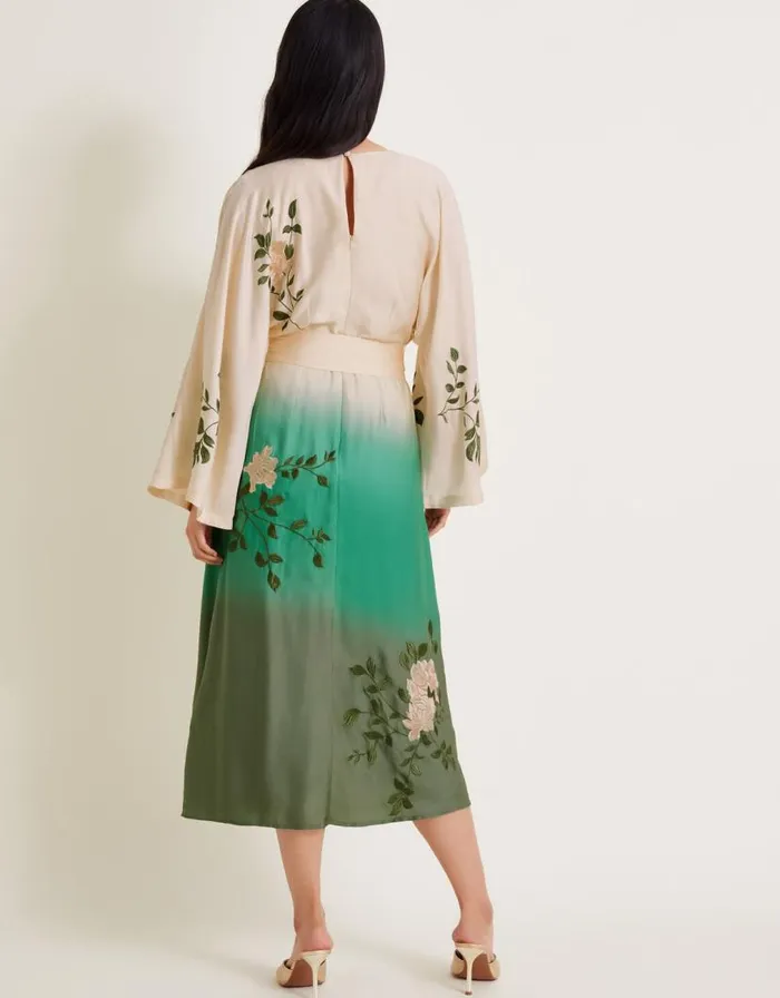 Monsoon Florence Ombre Floral Dress Green Women Coords Monsoon Florence Ombre Floral Dress Green Women Coords