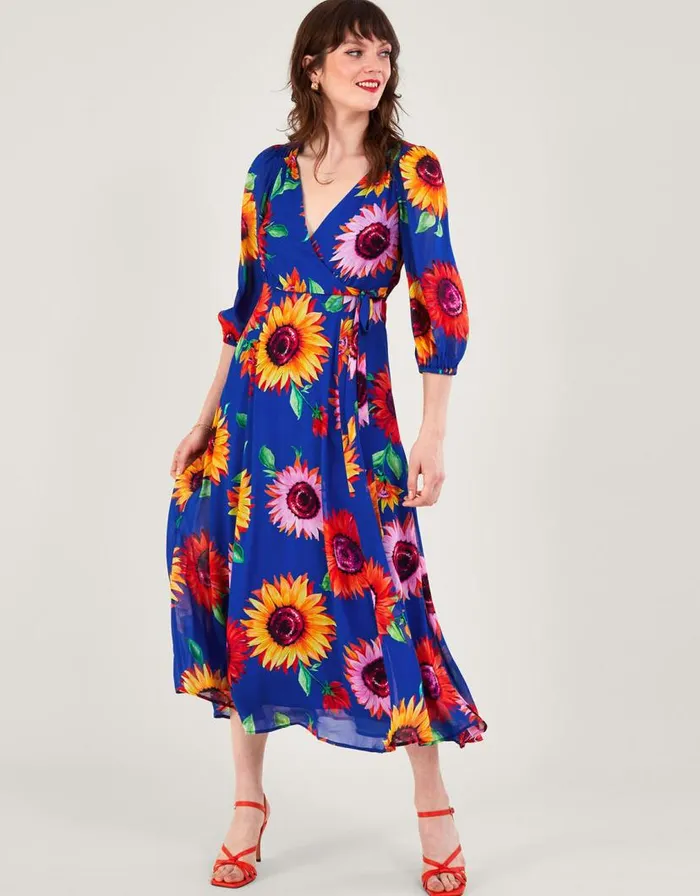 Monsoon Francesca Floral Print Wrap Dress In Sustainable Viscose Blue Women Occasionwear Monsoon Francesca Floral Print Wrap Dress In Sustainable Viscose Blue Women Occasionwear