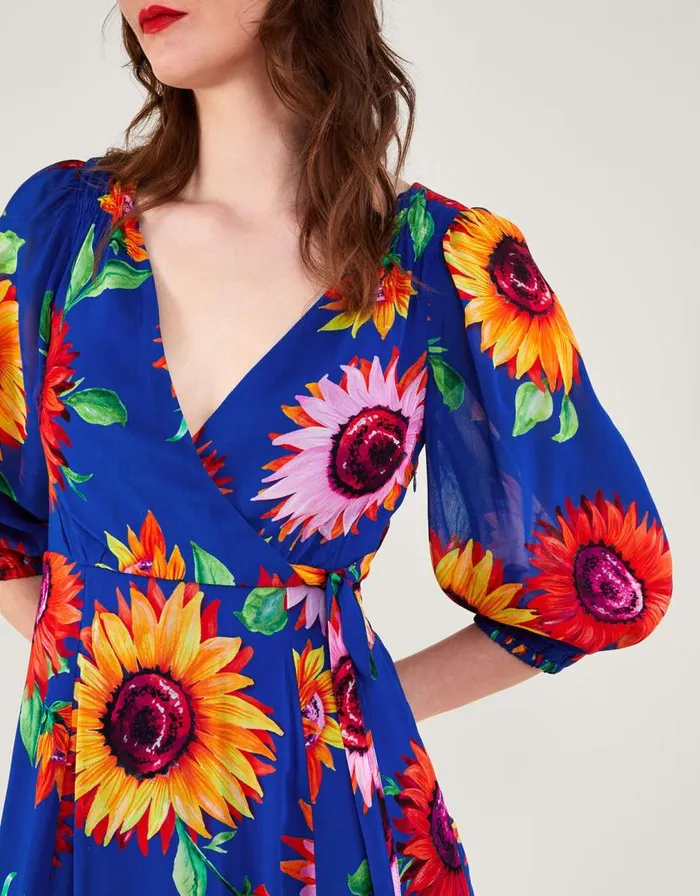 Monsoon Francesca Floral Print Wrap Dress In Sustainable Viscose Blue Women Occasionwear Monsoon Francesca Floral Print Wrap Dress In Sustainable Viscose Blue Women Occasionwear